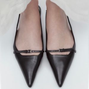 Zara Pointed Flat Leather Slingbacks size 7.5